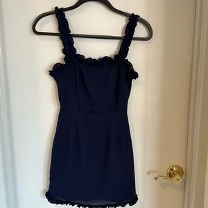 Super down xxs navy dress with beautiful details on straps, and bottom of dress